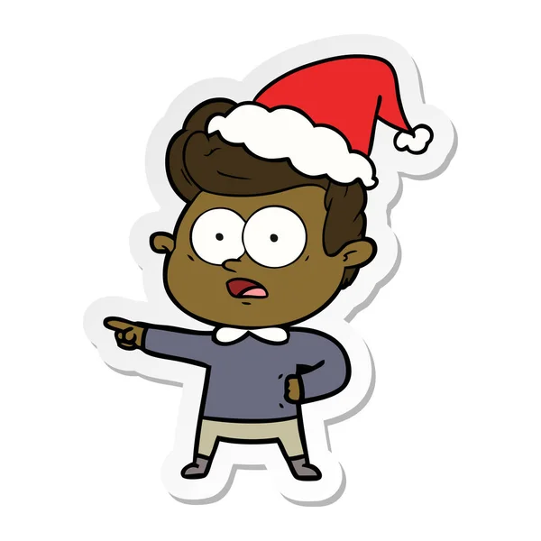 Aufkleber Karikatur eines starrenden Mannes mit Weihnachtsmütze — Stockvektor