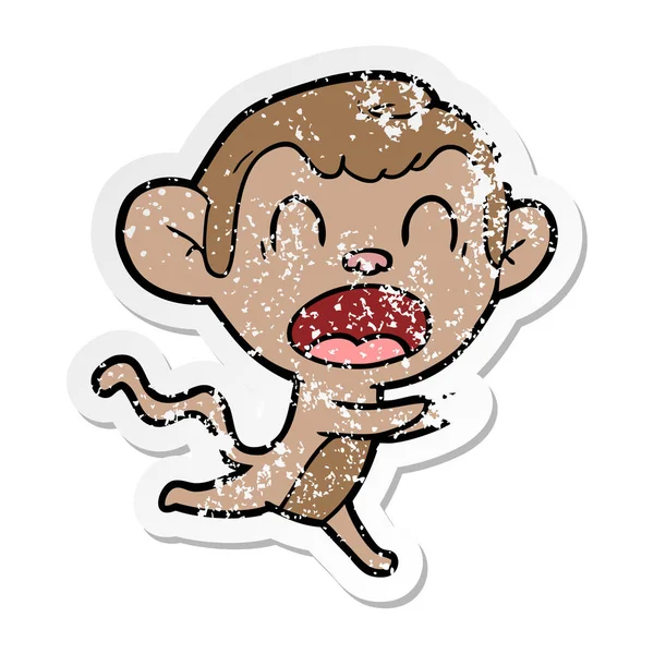 Distressed sticker of a shouting cartoon monkey — Stock Vector