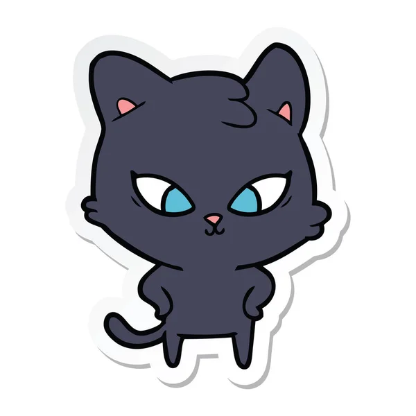 Sticker Cute Cartoon Cat — Stock Vector