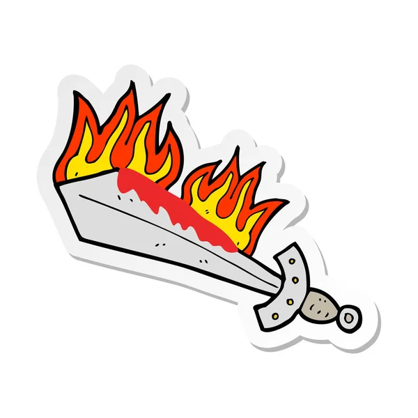 Sticker of a cartoon flaming sword — Stock Vector