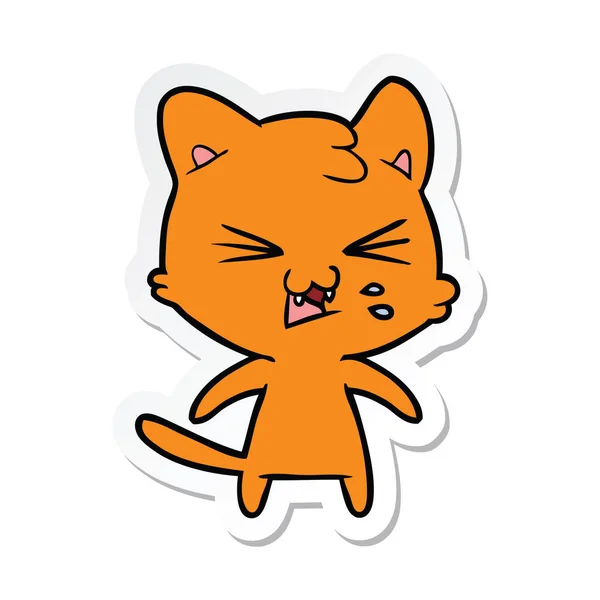 Sticker Van Een Cartoon Kat Sissende — Stockvector