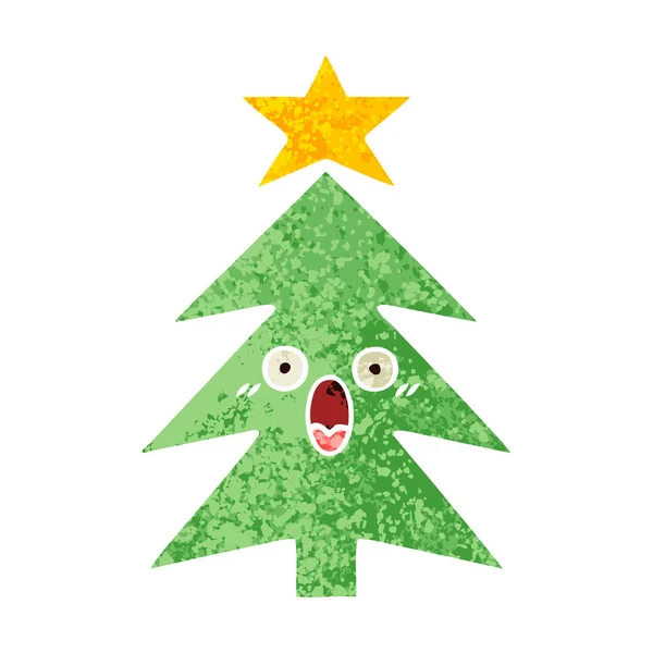 Retro Illusztráció Rajzfilm Stílusú Egy Karácsonyfa — Stock Vector