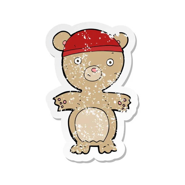 Retro Noodlijdende Sticker Van Een Cartoon Teddybeer — Stockvector