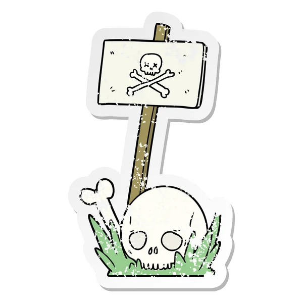 Distressed Sticker Cartoon Skull Bones Warning Sign — Stock Vector