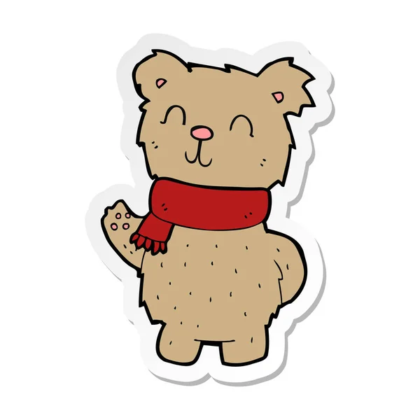 Sticker Cartoon Waving Teddy Bear — Stock Vector