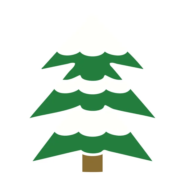 Color plano retro dibujos animados cubierto de nieve árbol — Vector de stock