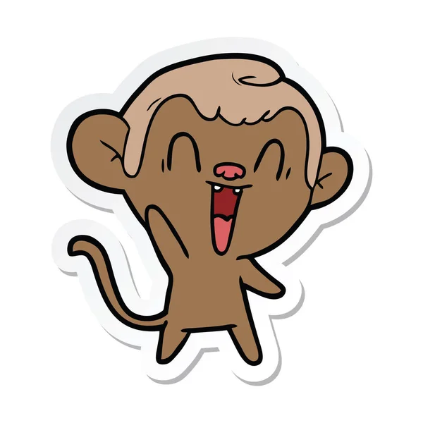 Adesivo Cartone Animato Scimmia Ridente — Vettoriale Stock