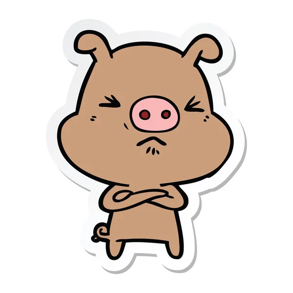 Sticker Cartoon Grumpy Pig — Stock Vector