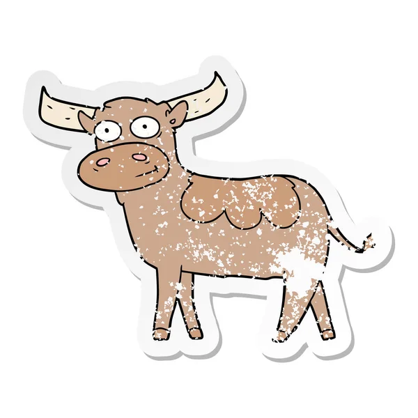 Etiqueta angustiada de um touro dos desenhos animados — Vetor de Stock