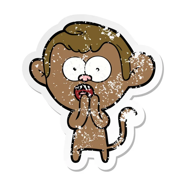 Distressed sticker of a cartoon shocked monkey — Stock Vector