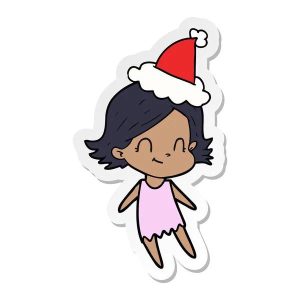 Sticker cartoon of a friendly girl wearing santa hat — Stock Vector