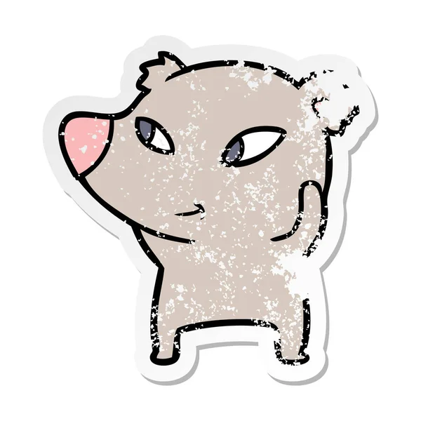 Distressed Sticker Cute Cartoon Bear — Stock Vector
