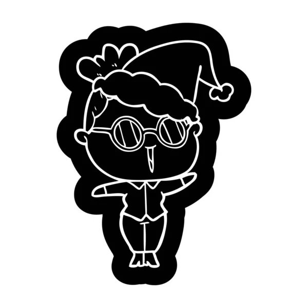 Ícone Desenho Animado Peculiar Uma Mulher Vestindo Óculos Usando Chapéu — Vetor de Stock
