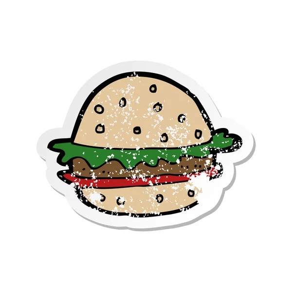 Retro Trudnej Sytuacji Naklejki Cartoon Hamburger — Wektor stockowy