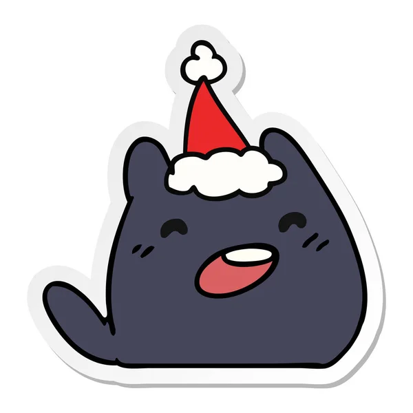 Natal adesivo desenhos animados do gato kawaii —  Vetores de Stock