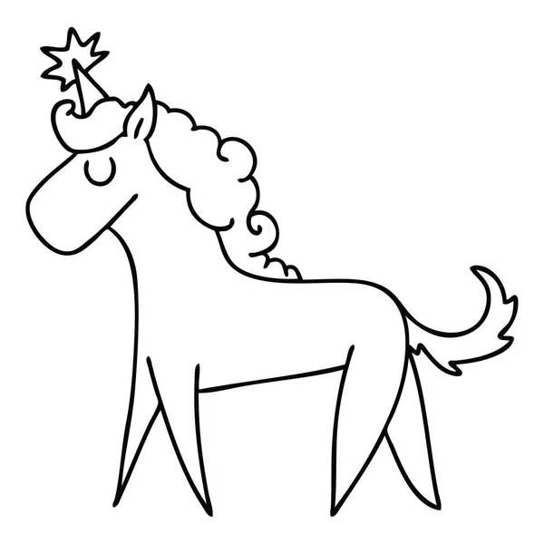 Gambar Baris Unik Kartun Unicorn - Stok Vektor