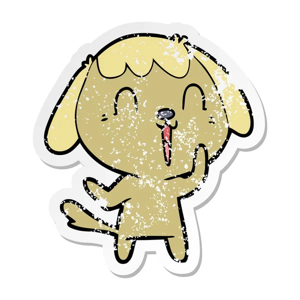 Distressed Sticker Cute Cartoon Dog — Stock Vector