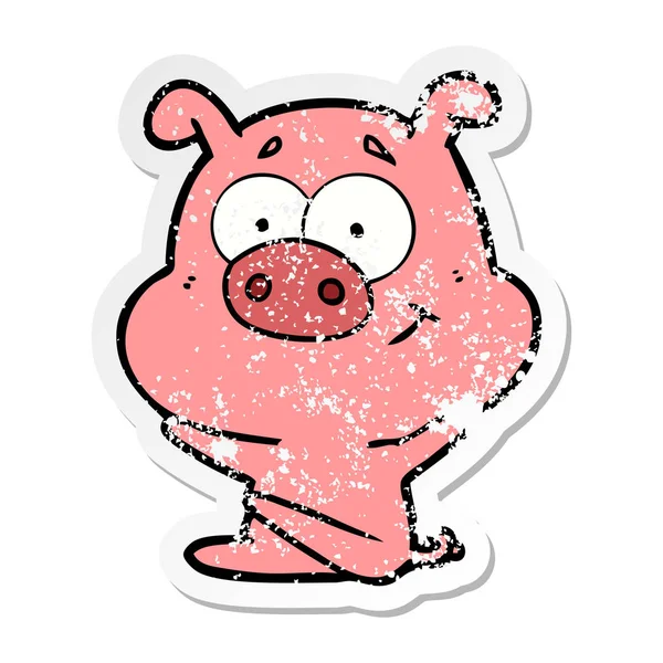 Etiqueta angustiada de um porco feliz dos desenhos animados — Vetor de Stock