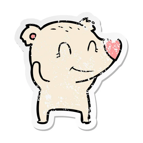 Distressed sticker of a smiling polar bear cartoon — Stock Vector