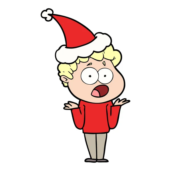 Dessin Main Homme Haletant Surprise Portant Chapeau Père Noël — Image vectorielle