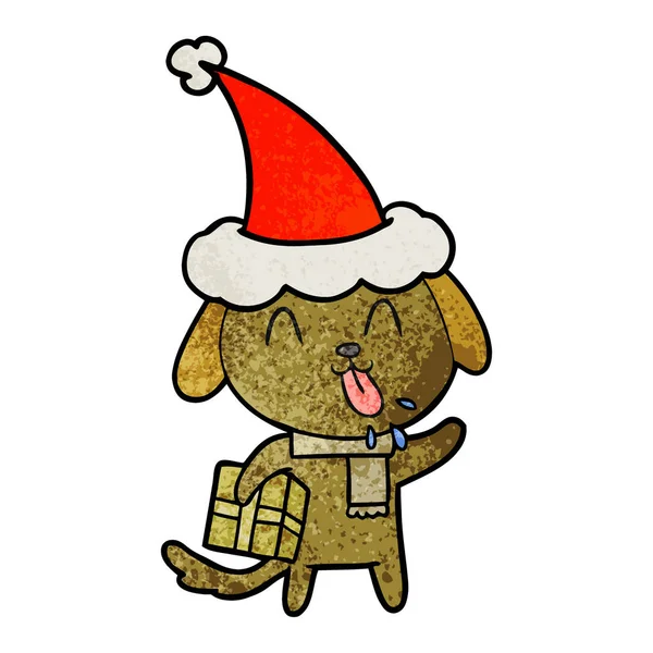 크리스마스 선물 사 입고와 강아지의 귀여운 질감된 만화 — 스톡 벡터
