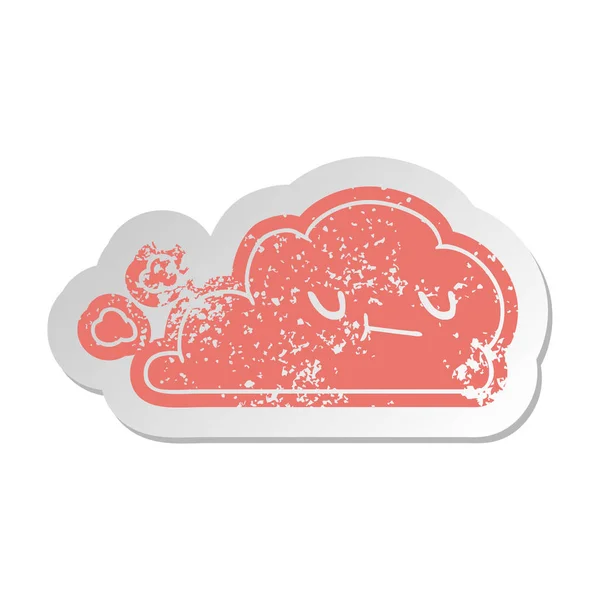 Потрепанная старая наклейка счастливого облака Кавайи — стоковый вектор