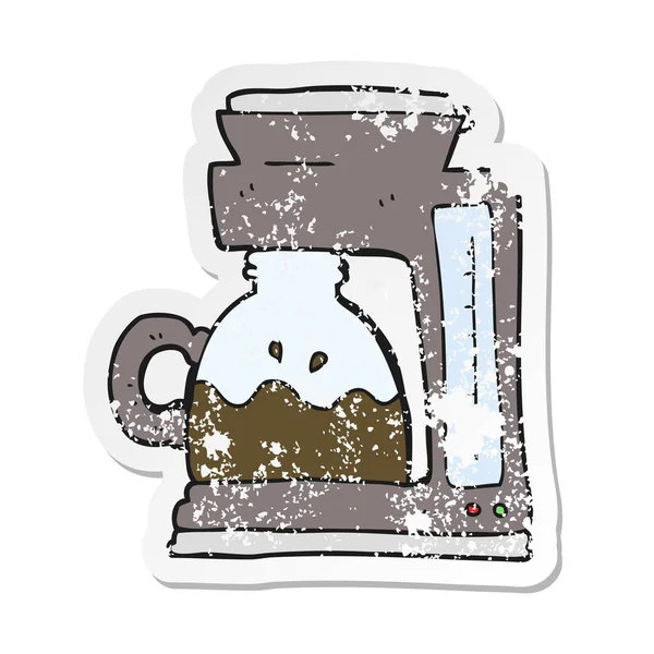 Retro Bir Karikatür Kahve Makinesi Etiket Sıkıntılı — Stok Vektör