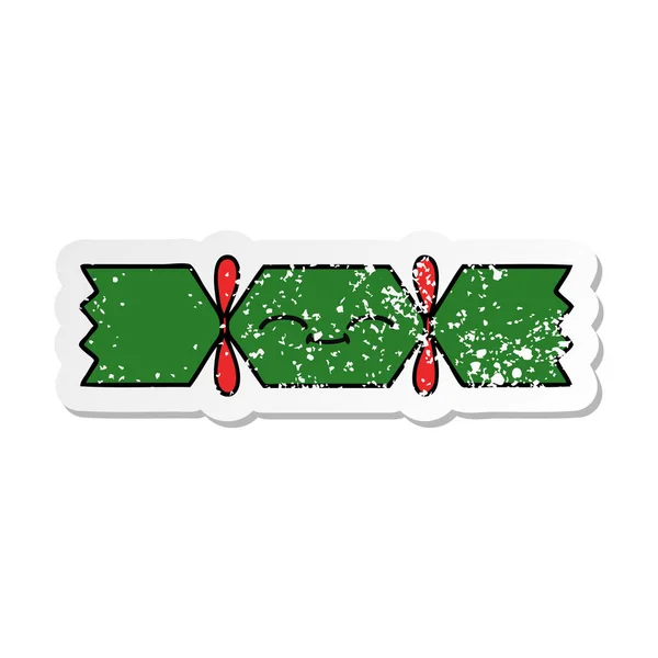 Verontruste Sticker Van Een Leuke Cartoon Christmas Cracker — Stockvector