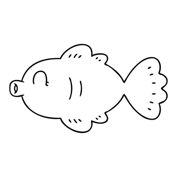 Linea Disegno Eccentrico Pesce Cartone Animato — Vettoriale Stock