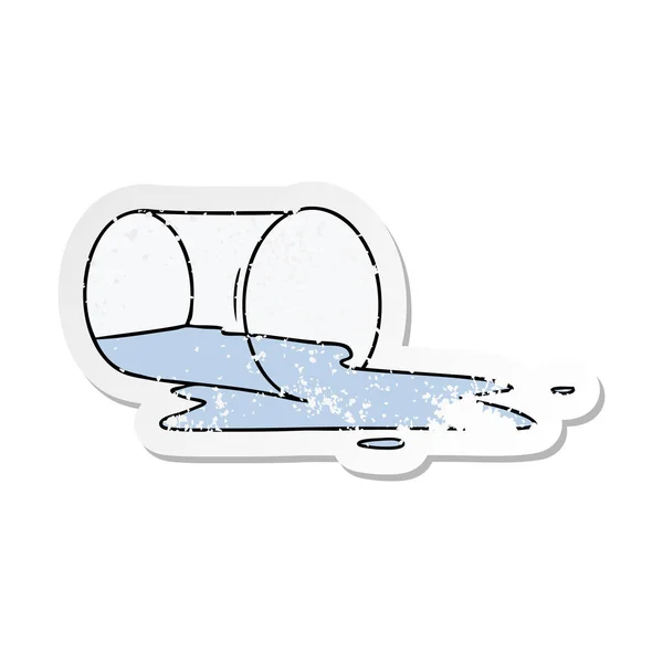 Verontruste sticker cartoon doodle van een gemorste glas — Stockvector
