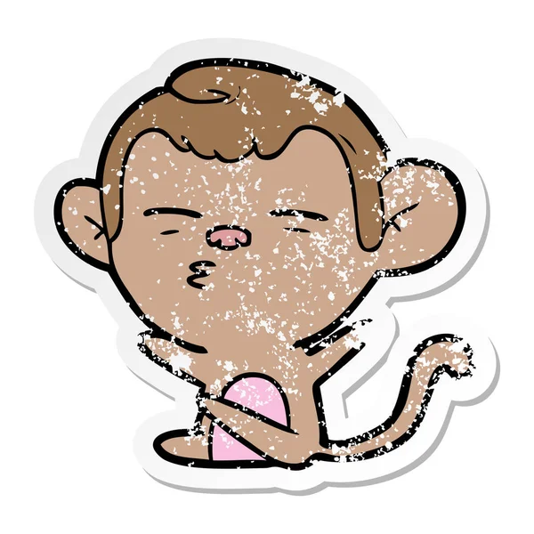 만화 의심 스러운 원숭이의 고민된 스티커 — 스톡 벡터