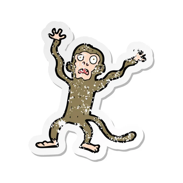 Retro Angosciato Adesivo Cartone Animato Spaventato Scimmia — Vettoriale Stock