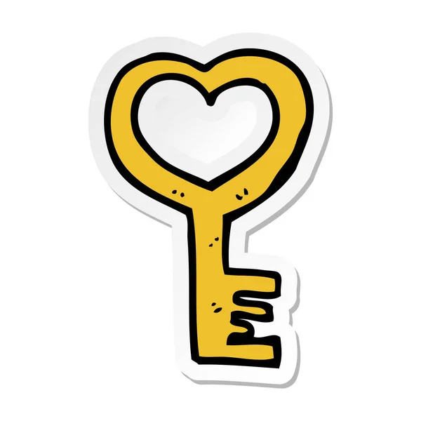 Sticker of a cartoon heart shaped key — Stock Vector