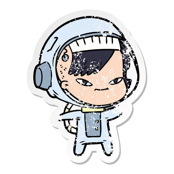 Aufkleber einer Cartoon-Astronautin — Stockvektor