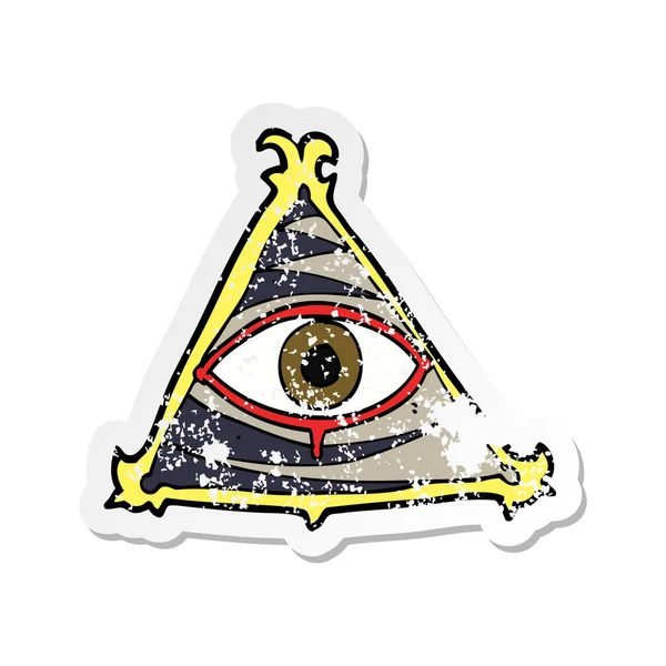 Retro noodlijdende sticker van een cartoon mystic oog-symbool — Stockvector