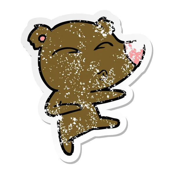 クマを口笛漫画の不良のステッカー — ストックベクタ
