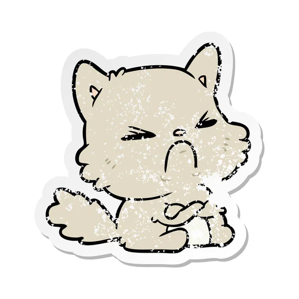 Bir çizgi film kızgın kedi sıkıntılı etiket — Stok Vektör