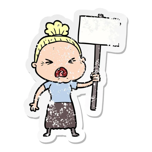 Verontruste sticker van een cartoon boos oude vrouw — Stockvector