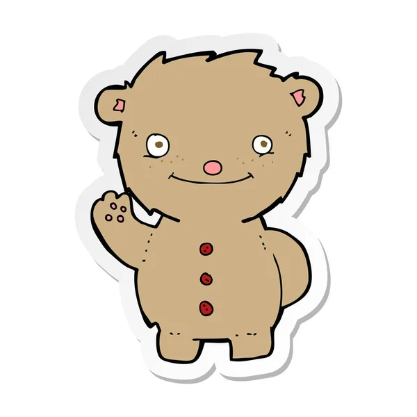 Pegatina de un oso de peluche ondeante de dibujos animados — Vector de stock