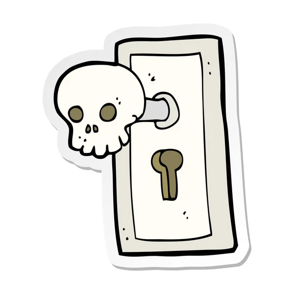 Štítek knoflíku strašidelné dveře kreslený — Stockový vektor