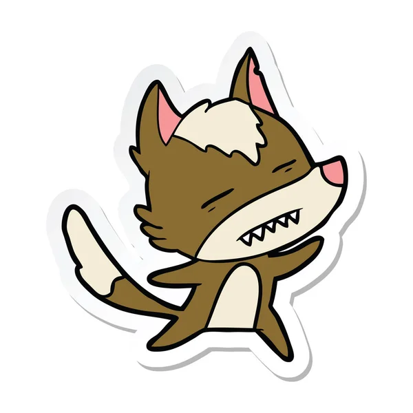 Sticker Cartoon Wolf Showing Teeth While Dancing — стоковый вектор