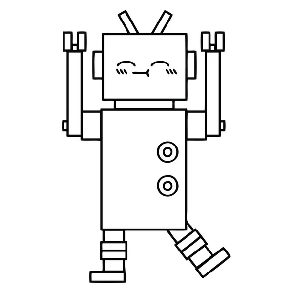 Vonalas Rajz Rajzfilm Egy Boldog Robot — Stock Vector