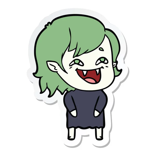 Sticker of a cartoon laughing vampire girl — Stock Vector
