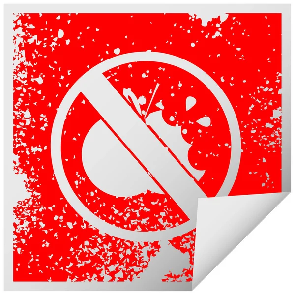 Verdrietig vierkante peeling sticker symbool geen gezonde voeding toegestaan — Stockvector