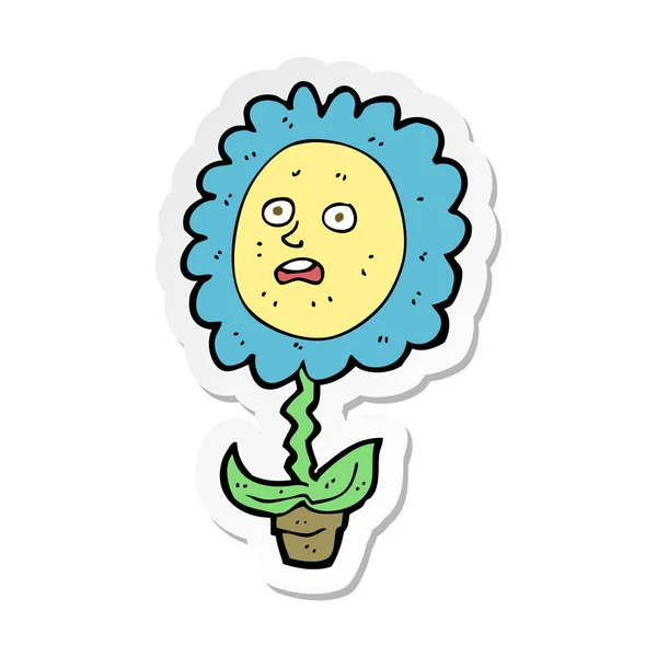 Sticker of a cartoon flower with face — Stock Vector