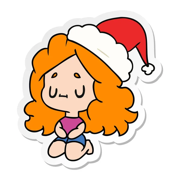 Pegatina de Navidad de dibujos animados de chica kawaii — Vector de stock