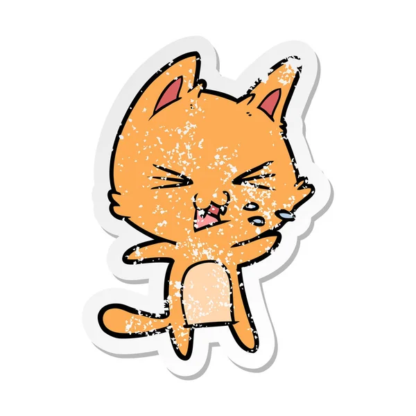 Distressed Sticker Cartoon Cat Hissing — Stock Vector