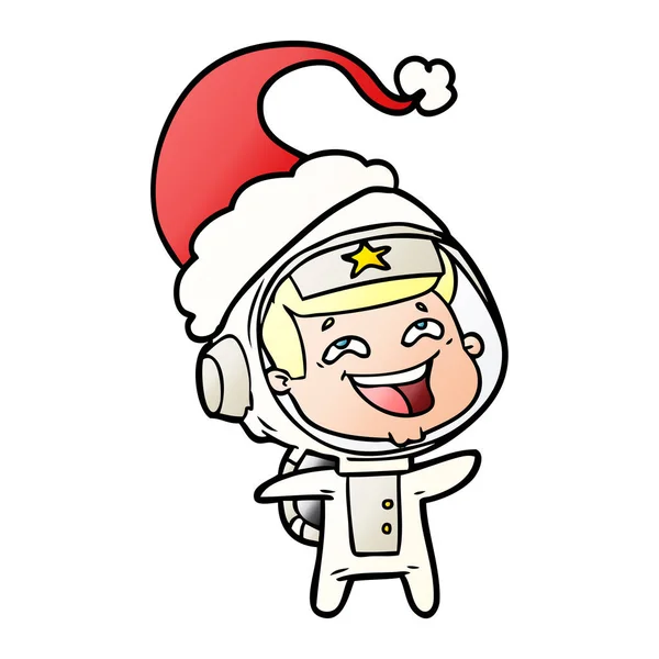 Színátmenet rajzfilm a egy nevető űrhajós viselt santa kalap — Stock Vector