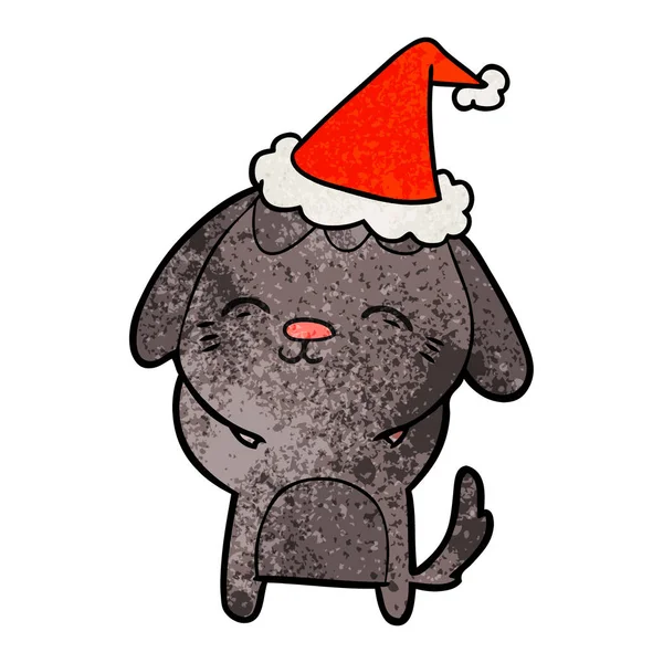 Dibujos animados texturizados felices de un perro con sombrero de santa — Vector de stock