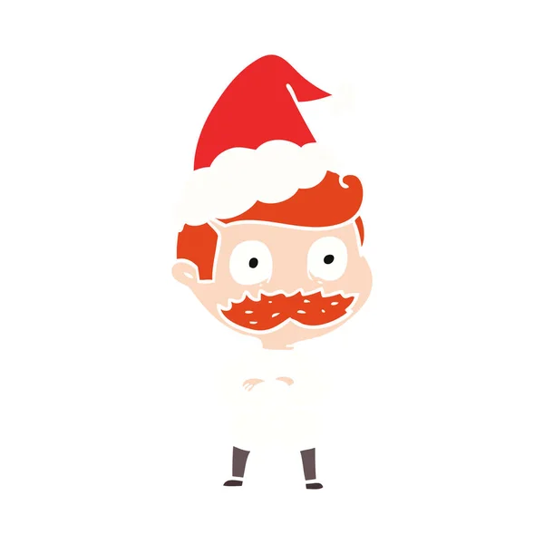 Hand Drawn Flat Color Illustration Man Mustache Shocked Wearing Santa — Stock Vector